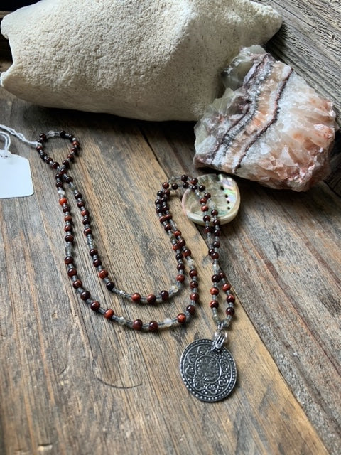 Red Tiger Eye Mala with Medallion
